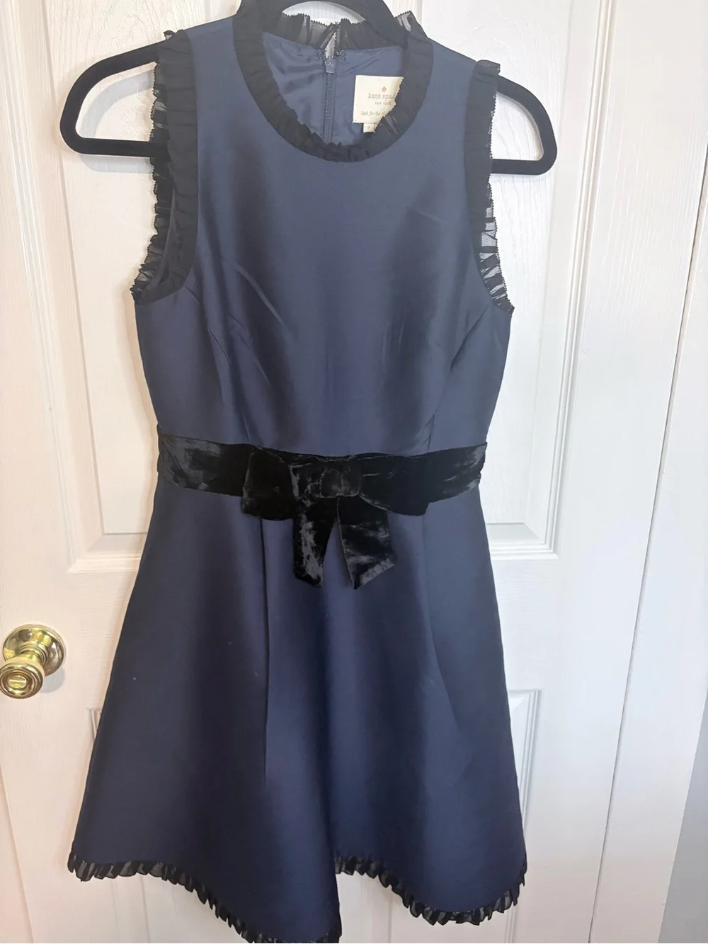 Kate Spade New York Navy Fit & Flare Dress Velvet Bow Size 2